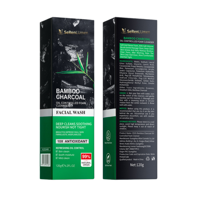 Activated Bamboo Charcoal Foam Cleanser, Deep Cleansing Detox Face Wash, Oil Balancing, Minimize Pores, Daily Skincare for Men & Women