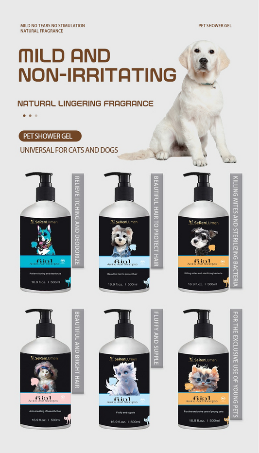 Pet shampoo for cats and dogs, universal deodorant, long-lasting fragrance, pet shampoo for softening and protecting fur.