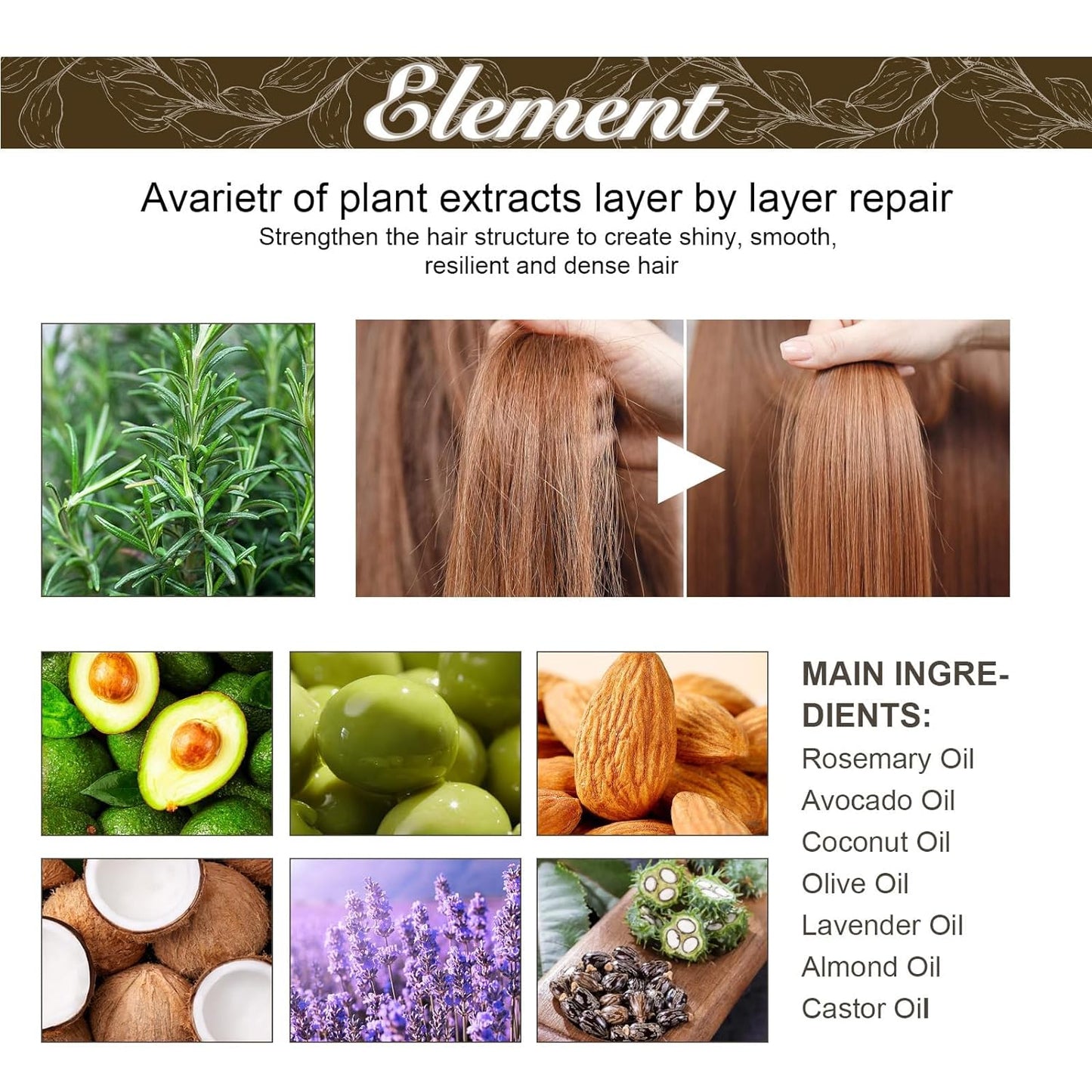 Pure Natural Organic Rosemary Castor Oil Serum Private Label Essential Scalp Hair Care Oil for Hair Growth Nourishing Oil