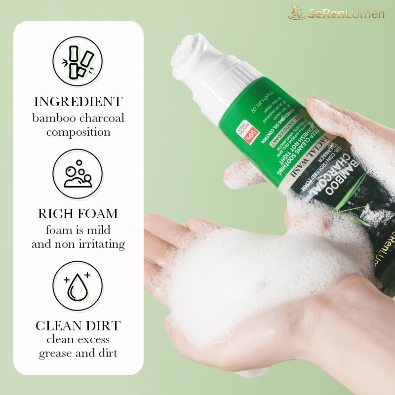 Activated Bamboo Charcoal Foam Cleanser, Deep Cleansing Detox Face Wash, Oil Balancing, Minimize Pores, Daily Skincare for Men & Women