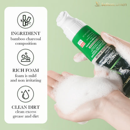 Activated Bamboo Charcoal Foam Cleanser, Deep Cleansing Detox Face Wash, Oil Balancing, Minimize Pores, Daily Skincare for Men & Women