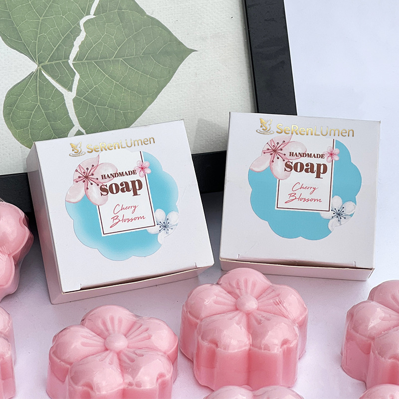 Premium Cherry Blossom Essential Oil Soap Hydrate Glow Skin Mild Wash Bar For Women Gift Set Bath Self Care