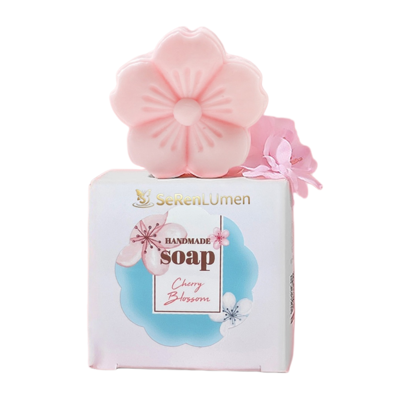 Premium Cherry Blossom Essential Oil Soap Hydrate Glow Skin Mild Wash Bar For Women Gift Set Bath Self Care