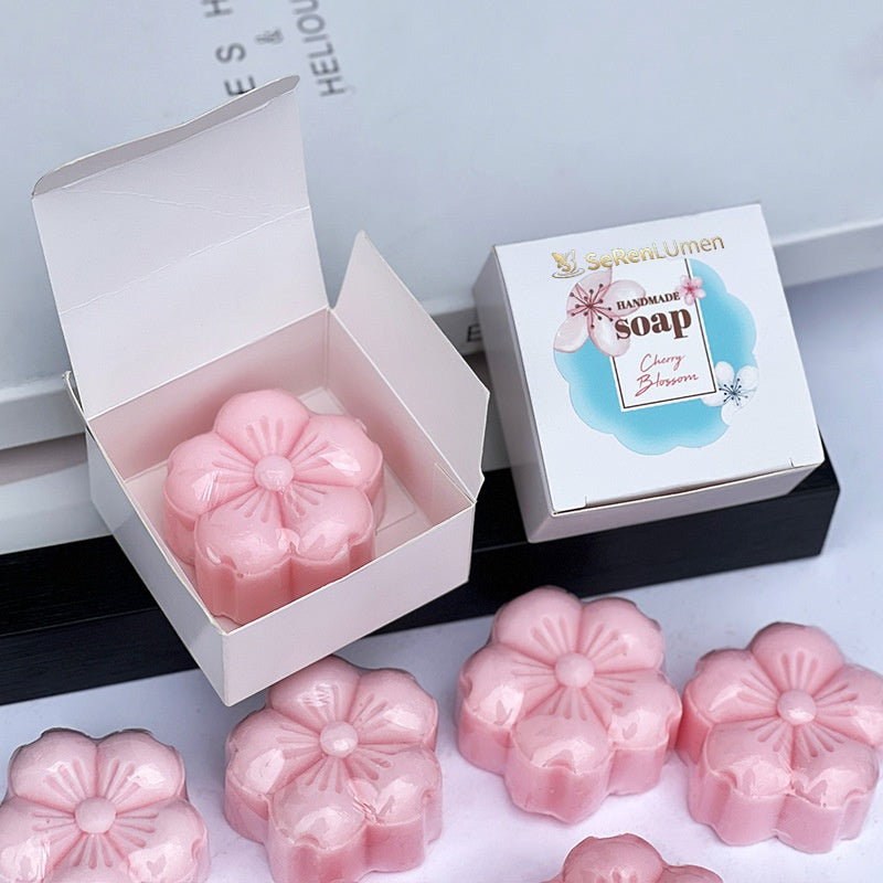 Premium Cherry Blossom Essential Oil Soap Hydrate Glow Skin Mild Wash Bar For Women Gift Set Bath Self Care