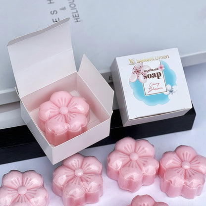 Premium Cherry Blossom Essential Oil Soap Hydrate Glow Skin Mild Wash Bar For Women Gift Set Bath Self Care